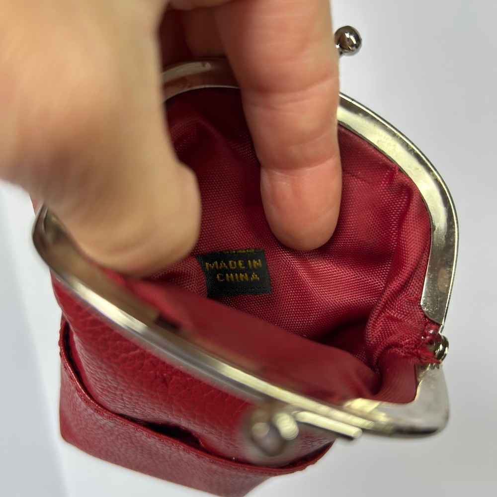 Red Leather Kiss‎ Lock Coin Purse Change Wallet Small Clutch Bag - Picture 5 of 5